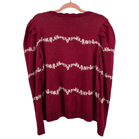 NWT LOFT Women's Size Large Red & White Crew Neck Sweater - Picture 2 of 5